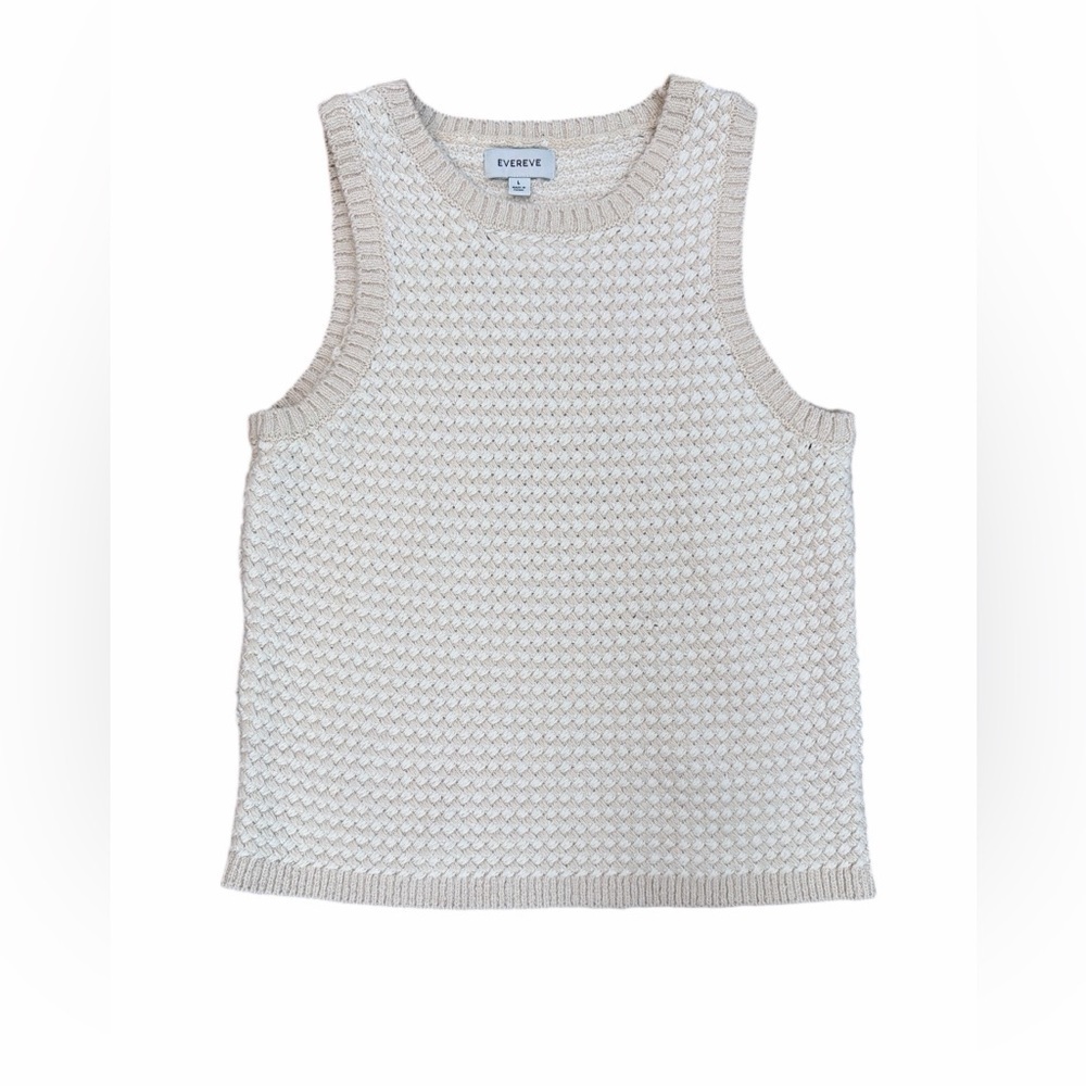 Evereve Tatum Textured Tank Sweater Vest Woven Crochet Cream Beige Size Large